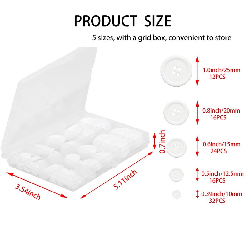 Lilaly 100 pcs White Buttons for Crafts Buttons, Button DIY Buttons, Mixed Sewing Buttons, 5 Sizes of White Round Mixed Buttons Suitable for for Crafts, Coats, Shirts, Pants, Shorts and More (White) - Image 2